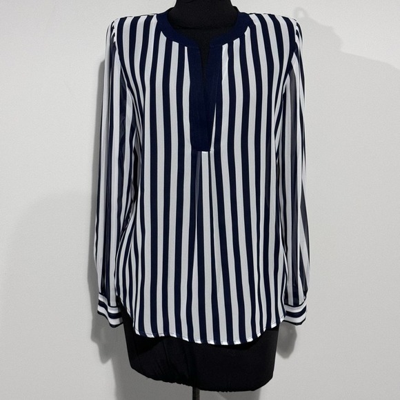 Joseph Ribkoff Women's Navy & White Striped Blouse, Sheer Size 6 - Picture 2 of 10